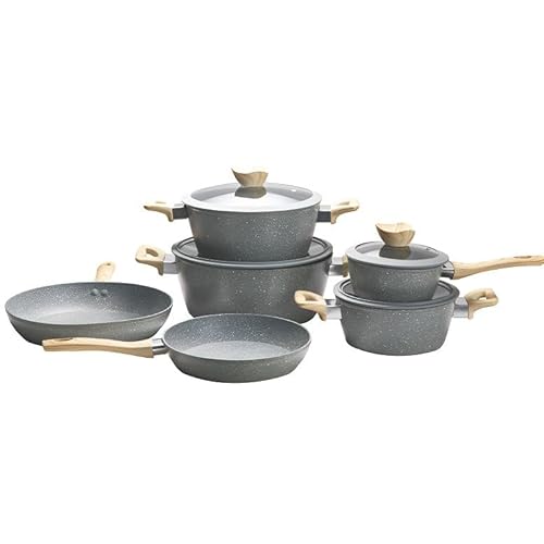 TS TAC-SKY Marble Non-Stick Cookware Set: Wok, Frying Pan, Milk Pan, Stockpot - Induction Compatible