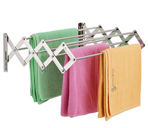 Synergy - 7 Rods - Premium Heavy Duty Stainless Steel Clothes Drying Stand Wall Mounted | Cloth Hanging Stand | Clothes Drying Stand for Balcony | Fol