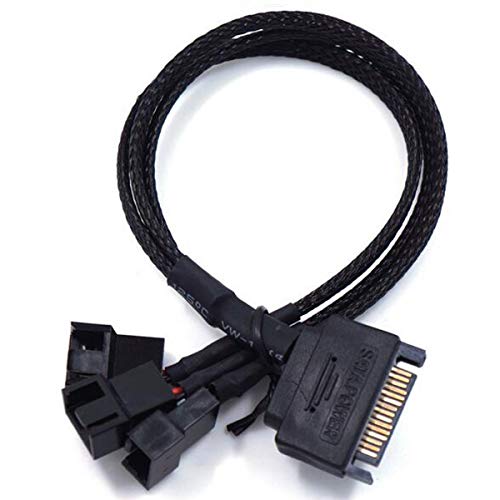 SATA to 3 x 3 Pin / 4 Pin PMW 12V PC Case Fan Power Adapter Cable, 3-Pin or 4-Pin (PWM Connector) to 15 Pin SATA Computer Cooler Cooling Fan Splitter Y Power Cable 2-Pack