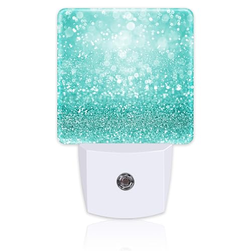 sndheke Teal Turquoise Glitter Night Light Plug into Wall, Green Sparkle Bling Dusk to Dawn Night Light Plug in,0.5w Energy Saving Sleep Friendly NightLight for Kids Boys Girls Home Decor