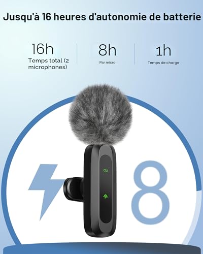 Jubolion Lot de 2 mini micros cravate sans fil pour iPhone, iPad et Android, avec écran LED, réduction du bruit, microphone à clipser Plug-and-Play pour enregistrement vidéo, TikTok, YouTube et – vue 5