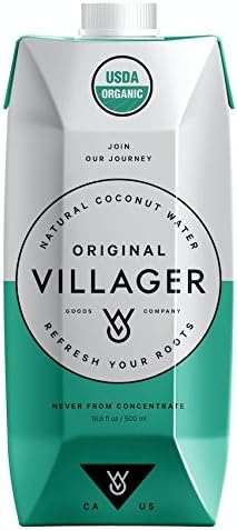 Villager Coconut Water 100% Pure, USDA CERTIFIED ORGANIC, Non-GMO, Gluten Free, Vitamin-Rich Beverage – Refreshing & Smooth (Original, 16.9 oz)