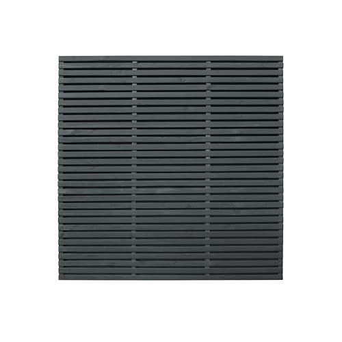 Forest Garden 1.8m x 1.8m Contemporary Double Slatted Wooden Fence Panel|Grey|Pack of 4