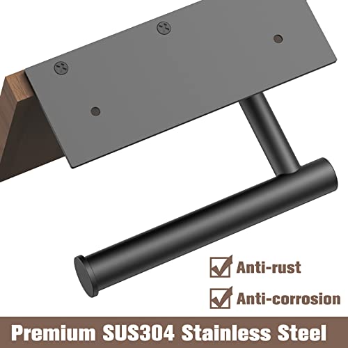 Tindbea Toilet Paper Holder With Wood Shelf, Wooden Wall Mount Tissue Paper Roll Holder, Matte Black Stainless Steel Bathroom Accessories Decor For Household Home Apartment Restroom Essential (Walnut) #TOP5