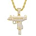 ICEDIAMOND Hip Hop UZI Gun Model Iced Out Anhänger mit Kettenhalskette, Full Bling CZ Diamond mit vergoldetem Modeschmuck für Herren (Gold)