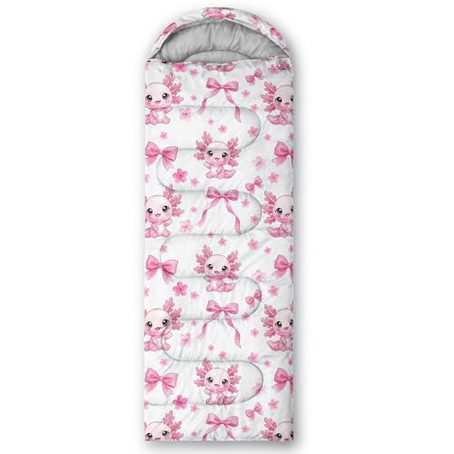 Image of QOOMO Axolotl Cute Camping Sleeping Bags,3 Season Warm & Cool Weather,Lightweight,Waterproof Sleeping Bags for Adults & Kids,Traveling,and Outdoors