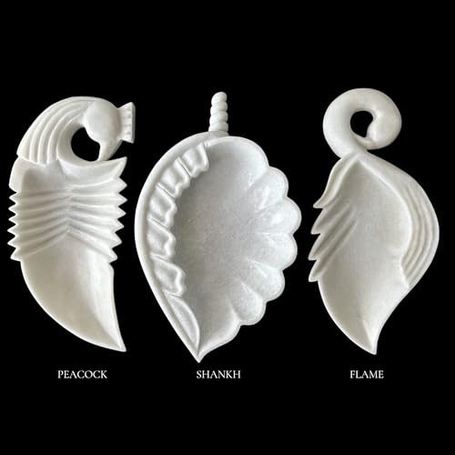 Image of Marble Urli Bowl for Decoration | Big Potpourri Decorative Bowls in Home decor | Large White Floating Flower Plates of Stone | Small Shape puja Item | (14 inch, Flame)