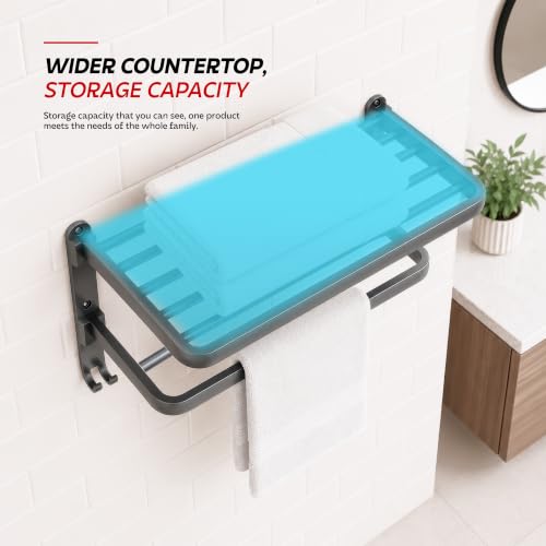 Image of Amazon Basics 40 CM Powder - Coated Aluminium Towel Rack for Bathroom with Hooks - Rust - Free, Space - Saving Bathroom Towel Holder Easy Installation Grey