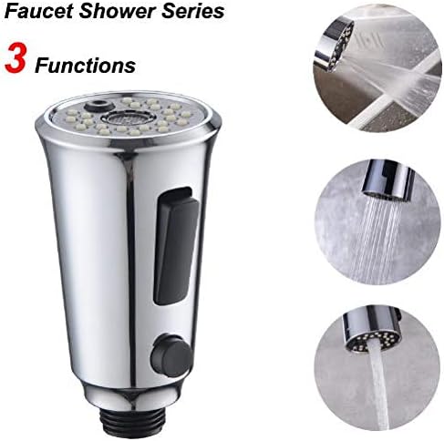 Kitchen Sink Faucet Head 3-Function Pull-out Spray Head for Bathroom Kitchen Faucet Replacement Part G1/2 Connections, Polished Chrome (1)