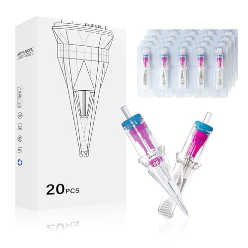 20Pcs Tattoo Cartridge Needles Assorted Mixed Size Box #12 Round Liner 3RL 5RL 7RL 9RL 11RL Round Magnum 7RM 9RM 11RM 13RM 15RM Disposable Tattoo Needle Cartridges for Tattoo Gun Universal Fit