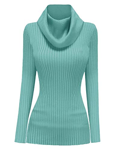 Image of v28 Women's Stretchable Cowl Neck Knit Long Sleeve Slim Fit Bodycon Sexy Sweater