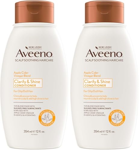 Image of Aveeno Apple Cider Vinegar Sulfate-Free Conditioner for Balance & High Shine, Daily Moisturizing & Scalp Soothing Conditioner for Oily or Dull Hair, Paraben & Dye-Free, 12oz (Pack of 2)