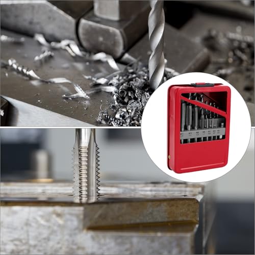 QWORK® 16 tlg Professionelles Gewindebohrer und Bohrerset, Gewindeschneidset, M3-M12 Gewindebohrer Satz, 7 Spiralbohrer HSS 2.5-10.2mm, Windeisen