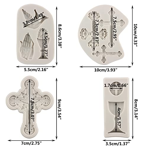 Sijiangmold Baptism Cake Decorations Cross Cake Mold Cross Silicone Molds Communion Chalice Dove Fondant Molds For Baptism Party Cake Decorating Cupcake Topper Candy Chocolate Gum Paste Set Of 4 #TOP1