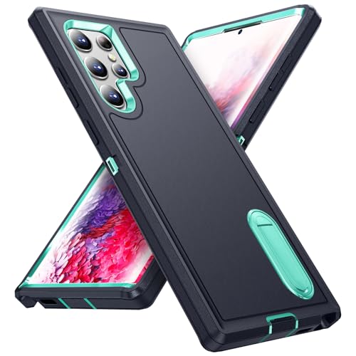Tuvror for Samsung Galaxy S22 Ultra Case, with Built in Stand, Shockproof, Dustproof, Drop Proof, Military Grade Protective Cover for Galaxy S22 Ultra, Blue-Cyan