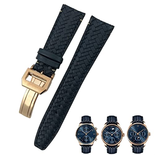 Bracelet montre 22mm cuir tressé bleu pour remplacer le bracelet IWC Portugieser