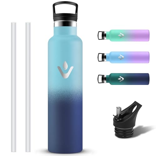Grsta Borraccia Termica 1litro, Senza Perdite Bottiglie Acciaio Inox, Bottiglia Termica Senza BPA, Riutilizzabile Borracce Termiche, Borraccia con Cannuccia per Fitness, Adulto, Ciclismo