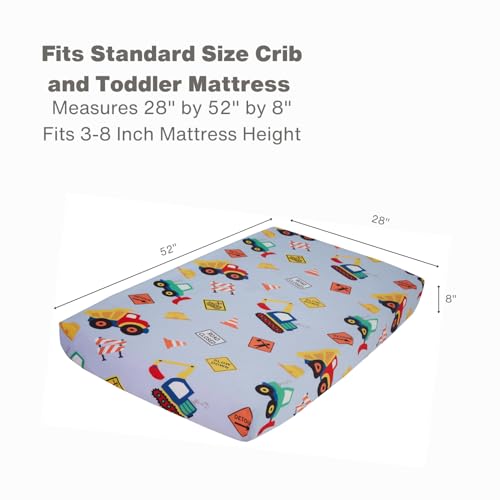 EVERYDAY KIDS Toddler Fitted Sheet and Pillowcase Set -Under Construction- Soft Breathable Microfiber Toddler Sheet Set