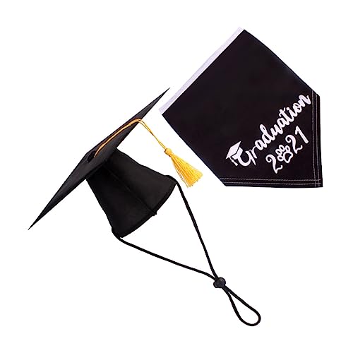 UKCOCO 2 Piezas Gorro y Babero para Perro Aseo Sombrero De Graduación De Perro Día Festivo Decoración De Fiesta De Perros Detener Mascotas Graduado Mami Black Poliéster