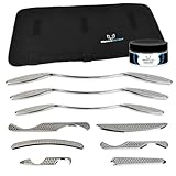 HawkGrips, Platinum Massage Therapy Set with Fragrance-Free Emollient 8oz, Stainless Steel, Includes Nine Massage Therapy Instruments (HG1-HG9), Roll-Up Case, Shoulder Bar, and Digital User Manual