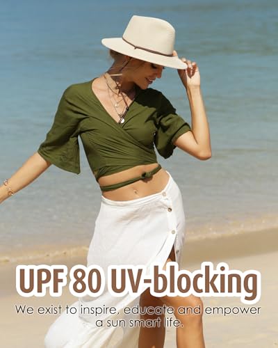 Furtalk Womens Summer Straw Sun Hats Wide Brim Panama Fedora Beach Hat With Wind Lanyard Upf 80+ Beige thumb #4