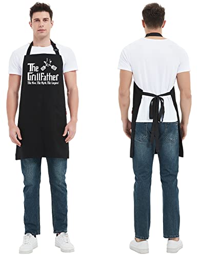 Kaidouma Funny Aprons For Men Dad With 2 Pockets - The Grillfather - Dad Birthday Gifts From Daughter Son - Father's Day Christmas Gift For Dad Chef Kitchen Bib Apron For Cooking, Grilling, Bbq #TOP3