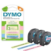DYMO Original LetraTag Pastellfarbene Etiketten| Kunststoff | 12 mm x 4 m | Pistaziengrün, Hellblau & Rosa | selbstklebendes Etikettenband| für LetraTag-Beschriftungsgerät | 3 Etikettenkassetten