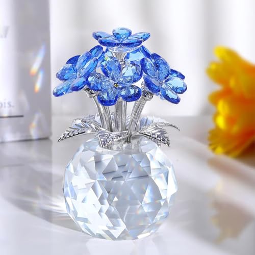 Fleurs en Cristal Bleu Décoration Intérieure et Objet de Collection