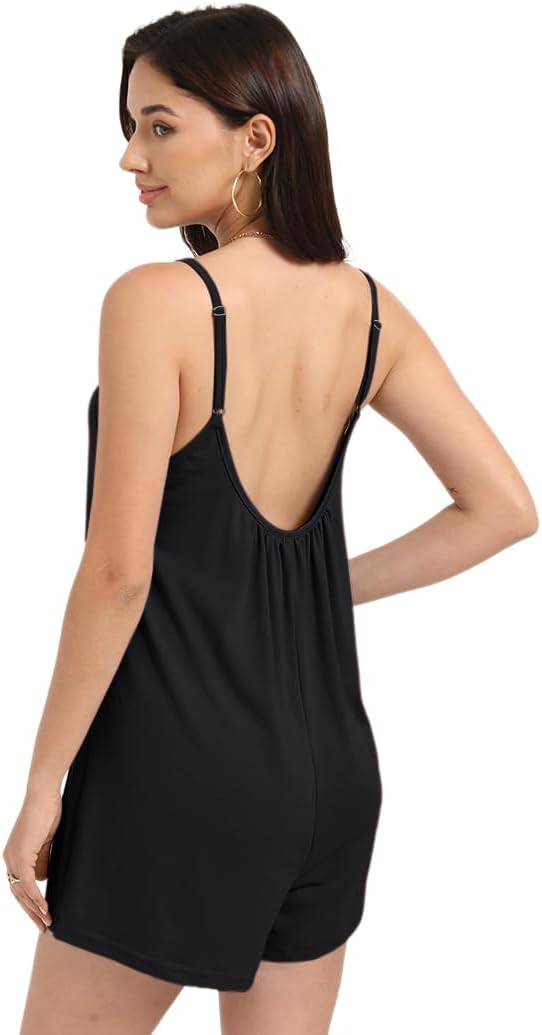 Womens Casual Sleeveless Romper Loose Spaghetti Strap Shorts Overalls Jumpsuit with Pockets Summer Clothes - Image 5