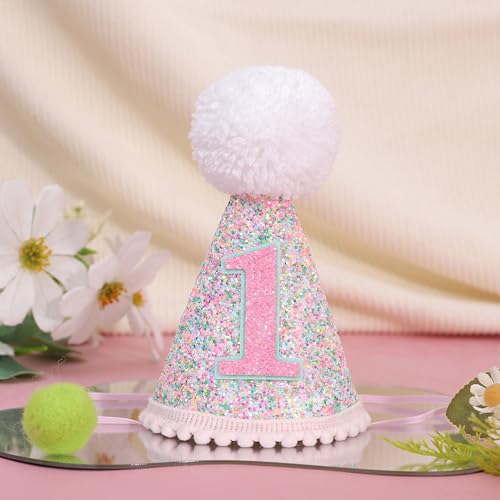 WAUAO Glitter Polka Dots 1st Birthday Cone Hat - First Birthday Crown, One Party Photo Prop for Girls & Boys (Pink) by WAUAO - Image 8