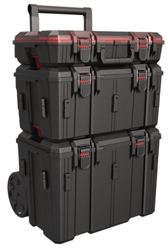 3-Piece Heavy Duty Rolling Toolbox System, Modular Hyper Stack Design