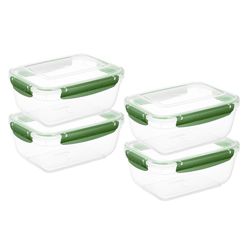 Superio Plastic Food Storage Containers with Airtight Lids, 4 Pack- 80 Oz, BPA Free, Leakproof, Stackable, Microwave, Dishwasher, Freezer Safe, Green