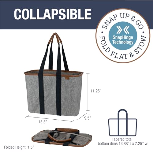 CleverMade Collapsible LUXE Tote - Grey Black 1 Pack 20L / 5 Gal- Reusable Utility Grocery Shopping Storage Bag Organizer w/ Handles Reinforced Bottom - Thumbnail 2