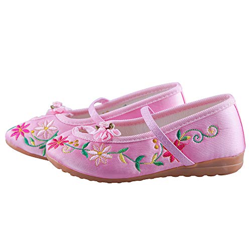 Hello Shero Girls Gorgeous Mary-Jane Ballet Pumps Comfortable Low Heel Round Toe Flats Floral Embroidery Shoes