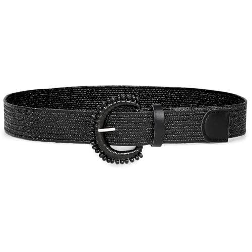 Image of Straw Woven Elastic Belt for Women Stretchy Belts for Dress Fashion Boho Waist Belt Rattan Raffia Ladies Belts