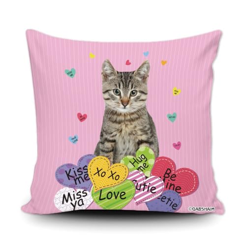 GABSHAIM Cat Dog Pink Hearts Pillow Cover Valentines Day Anniversary Wedding Cushion Case Pillowcase 18X18 Inch Canvas Double Side