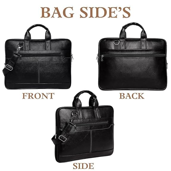 Image of Messenger Bag Laptop Bag for Men, PU Leather Expandable Office Bag for Men | Supports Laptop Upto 15.6 inches (Black)