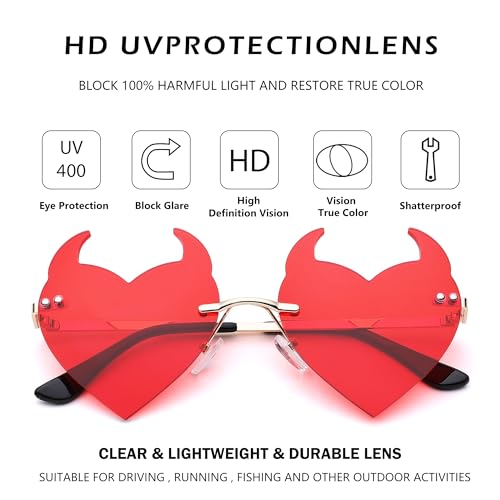 LIU·WEN Rimless Devil Horns Sunglasses For Women Novelty Funny Halloween Party Demon Ear Heart Shaped Eyewear4