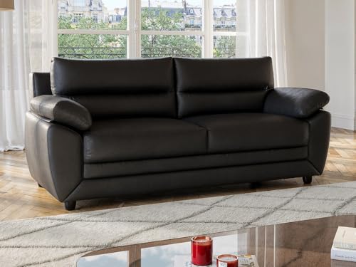 Vente-unique-Sofa 3-Sitzer - Kunstleder - Schwarz - Manoa