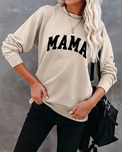 Image of Dressmine Womens Long Sleeve Mama Sweatshirts Fall Crew Neck Mom Shirts Cute Graphic Tees Pullover Hoodies