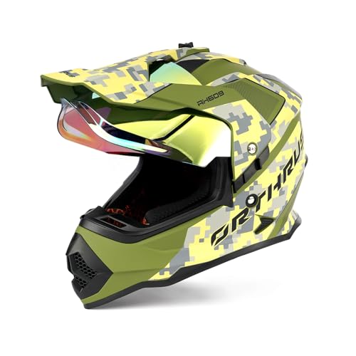 Image of Orthrus Kids Dirt Bike Helmet DOT Approved Full Face Motorcycle Helmets | Youth Dual Sport Helmet for Off-Road ATV Street Riding Motocross BMX 4 Wheeler Go Kart, Green Husky Halo M