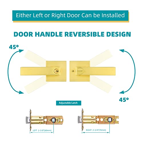 Gold Door Handles Door Knobs Satin Brass Door Lever Front Entry Door Handle Wth Lock And Key(1 Pack) #TOP4