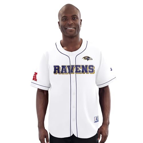 STARTER Men's White Baltimore Ravens Relay Full-Button Baseball Jersey