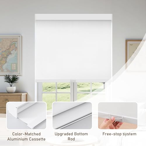 Image of AOSKY Cordless Blackout Roller Shade for Window, 33.5 inchW x 72 inchH, Linen White