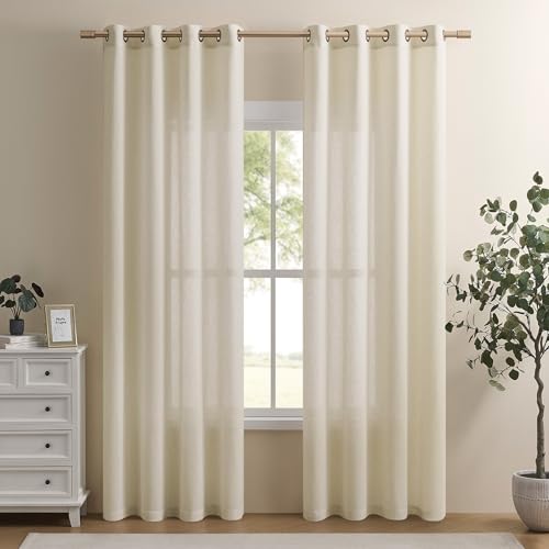 Linen Curtains 84 Inch Long for Living Room Bedroom Window Drapes with Bronze Grommets Light Filtering Privacy Linen Textured Window Semi Sheer Curtains Natural Sheer Drapes 52x84 Inch 2 Panels Beige by TWODRAPES - Image 7