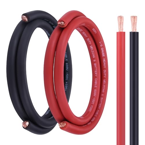 Geosiry 1/0 Battery Cable, 5FT Red + 5FT Black 1/0 Welding Cable, Stranded Oxygen-Free Pure Copper Wire for Automotive, Battery, Solar, Marine and Generator by Geosiry - Used condition - US$49.81