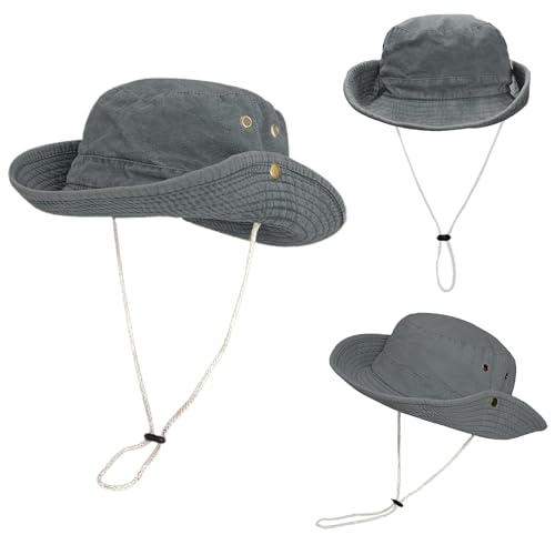 Sombrero Australiano de Algodón para Hombre y Mujer, Sombrero Cowboy Vaquero de Color Liso Vintage para Safari， Talla única 60cm (FR/ES, Letras, Talla única, Gris Claro)