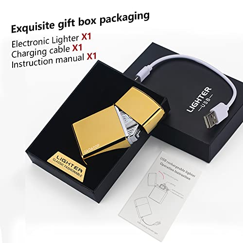 Yozwoo Triple-Arcs Electric Lighter, Trendy Metal Electronic Lighter Plasma Lighter, Rechargeable Usb Lighter,Windproof Lighter With Battery Indicator (Gold) #TOP4