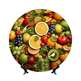 PHAYAH Dekorativer Teller aus Knochenporzellan, mit buntem Obstmuster, 15,2 cm, dekorative Teller mit Präsentationsständer, runde Speiseteller für Zuhause, Büro, Dekoration