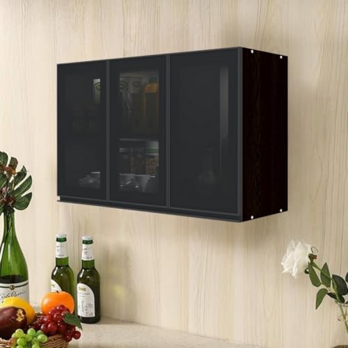 Image of SPECIALITY PANELS Multipurpose Cabinet with Modern Elegance Tinted Glass Wall Cabinet, Space Organizer for Office /Kitchen in (Flowery Wange, 3 Glass Shutter)